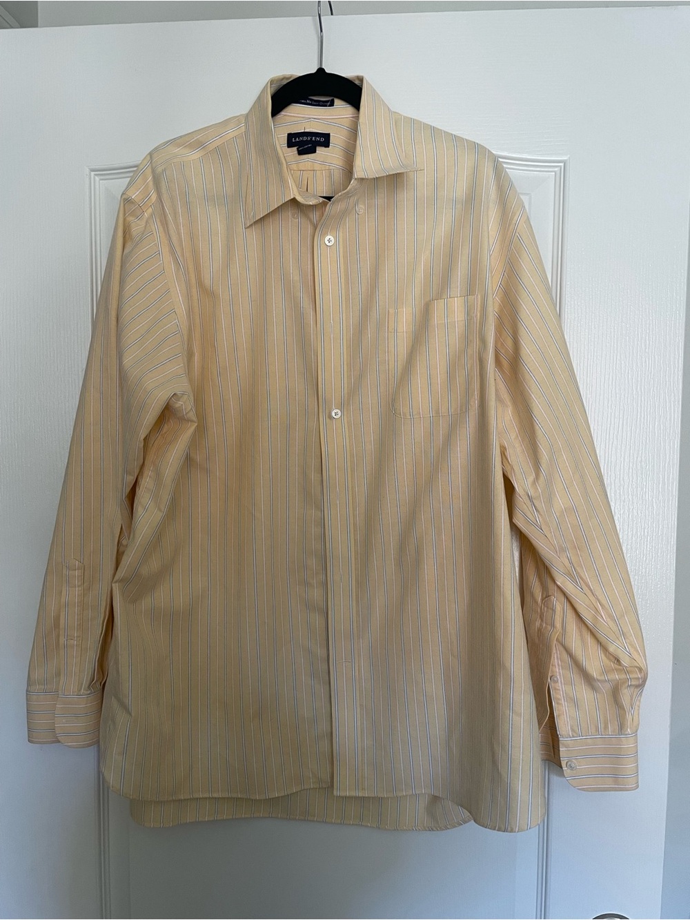 Lands' End Men's Pale Yellow Multi-Stripe Dress Shirt